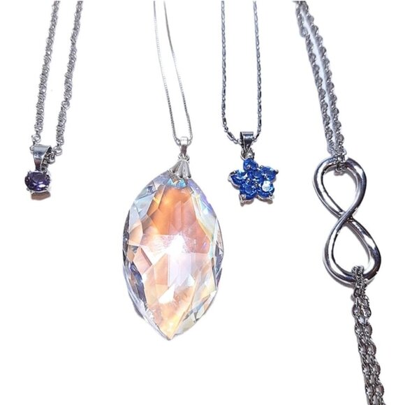 5Pc Jewelry Set Faux Diamond Gemstone Necklace Silver Bangle Infinity Bracelet - Picture 1 of 14